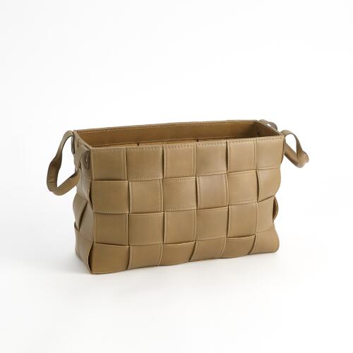 Soft Woven Leather Basket-Putty