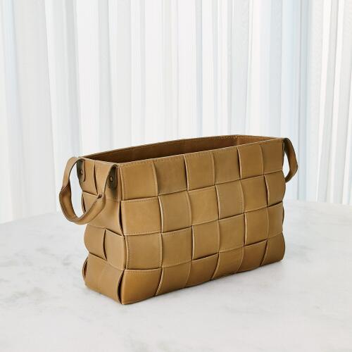 Soft Woven Leather Basket-Putty