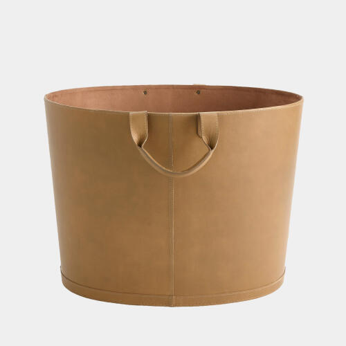 Selita Oversized Oval Leather Basket-Putty