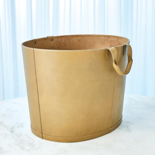Oversized Oval Leather Basket-Putty