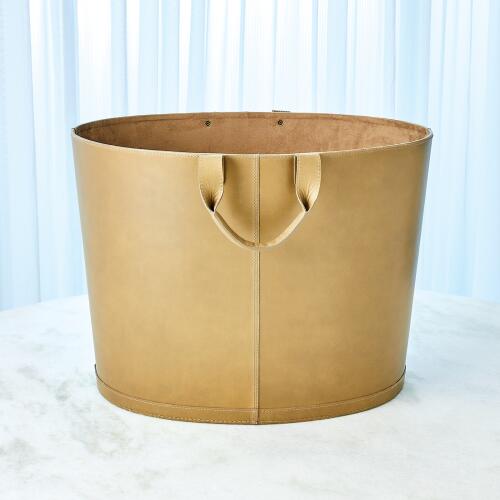 Oversized Oval Leather Basket-Putty