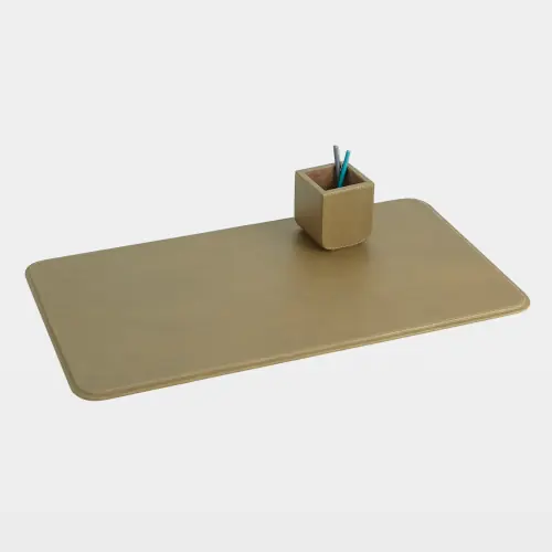 Radius Edge Leather Desk Blotter-Putty