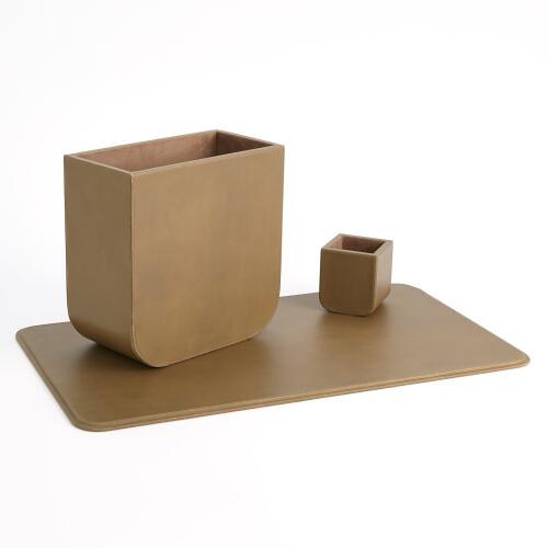 Radius Edge Leather Desk Blotter-Putty