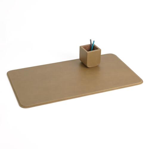 Radius Edge Leather Desk Blotter-Putty