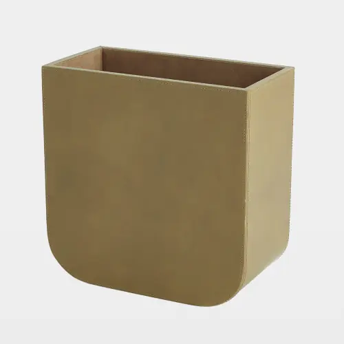 Radius Edge Leather Wastebasket-Putty