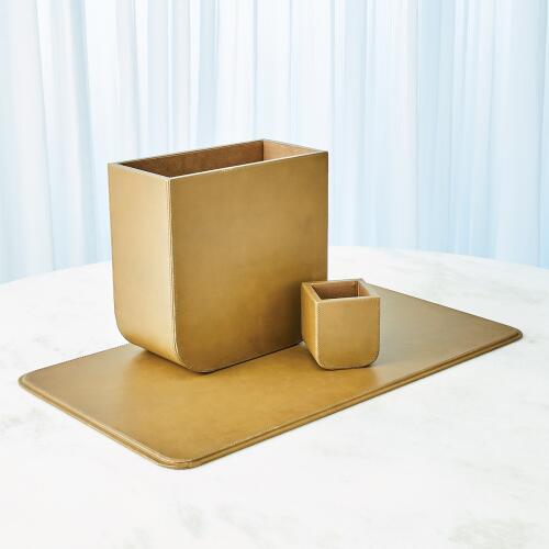 Radius Edge Leather Wastebasket-Putty