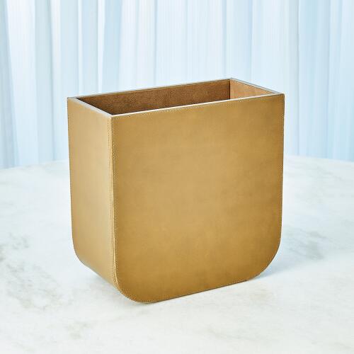 Radius Edge Leather Wastebasket-Putty