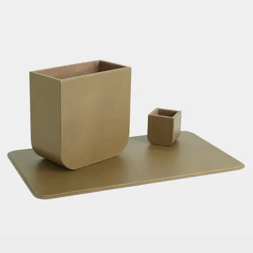 Radius Edge Leather Wastebasket-Putty