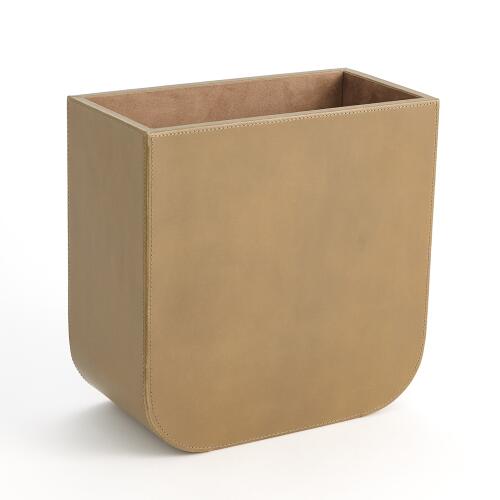 Radius Edge Leather Wastebasket-Putty