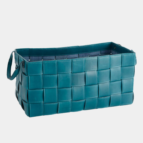 Bronya Soft Woven Leather Basket-Azure