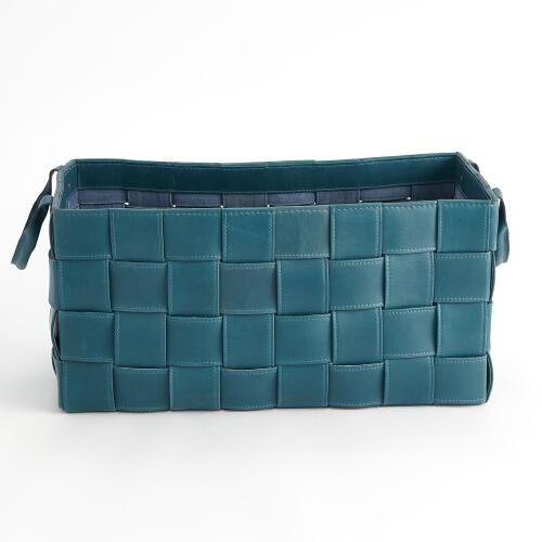 Soft Woven Leather Basket-Azure