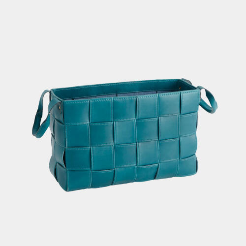 Bronya Soft Woven Leather Basket-Azure