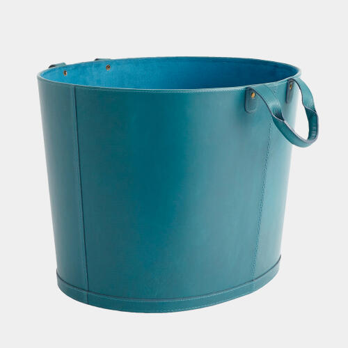 Selita Oversized Oval Leather Basket-Azure