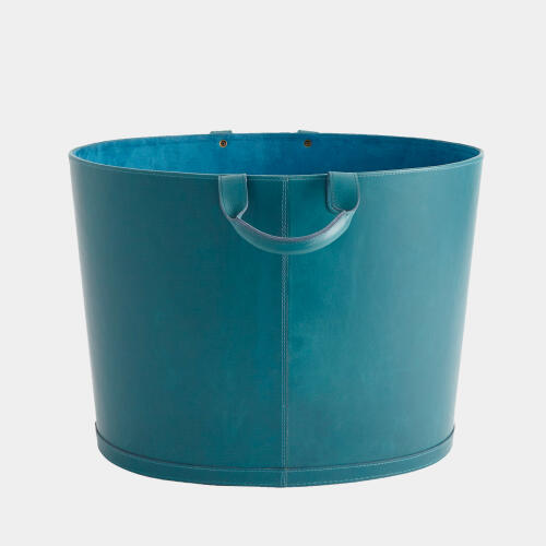 Selita Oversized Oval Leather Basket-Azure