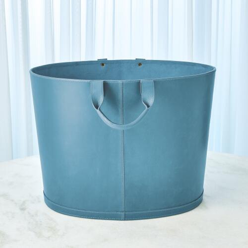 Oversized Oval Leather Basket-Azure