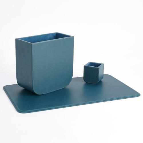 Radius Edge Leather Desk Blotter-Azure
