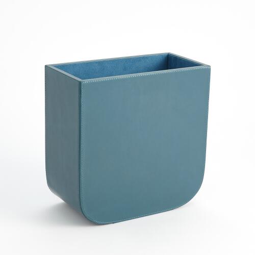 Radius Edge Leather Wastebasket-Azure