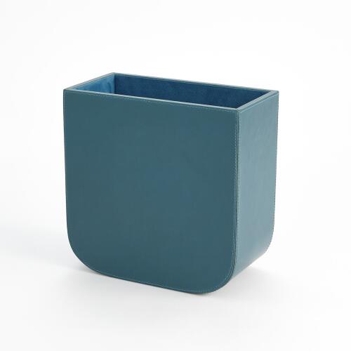 Radius Edge Leather Wastebasket-Azure
