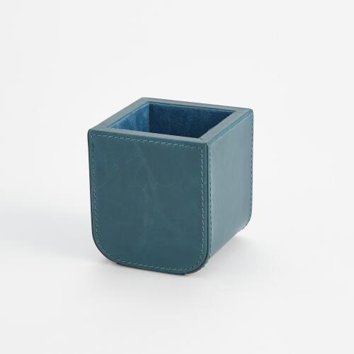Radius Edge Leather Pencil Cup-Azure
