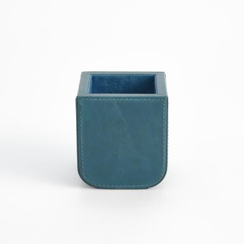 Radius Edge Leather Pencil Cup-Azure