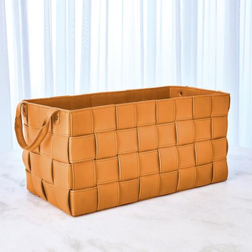 Soft Woven Leather Basket-Orange
