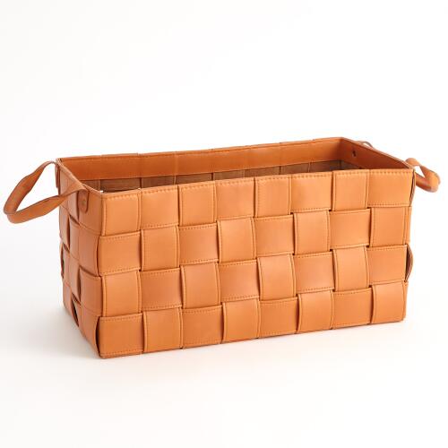 Soft Woven Leather Basket-Orange