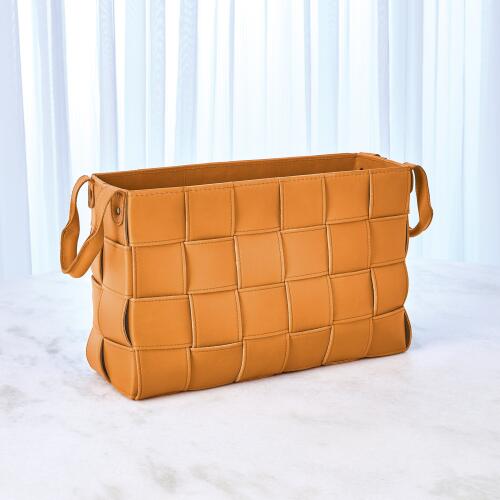 Soft Woven Leather Basket-Orange