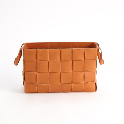 Soft Woven Leather Basket-Orange