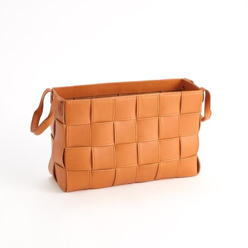 Soft Woven Leather Basket-Orange