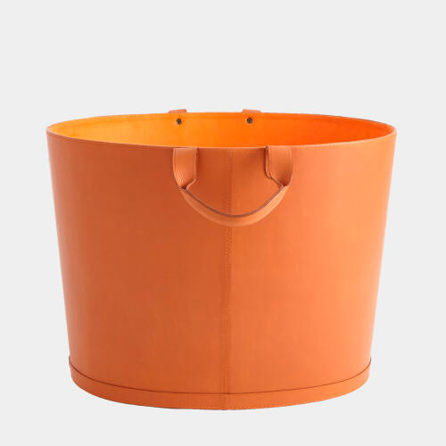 Selita Oversized Oval Leather Basket-Orange