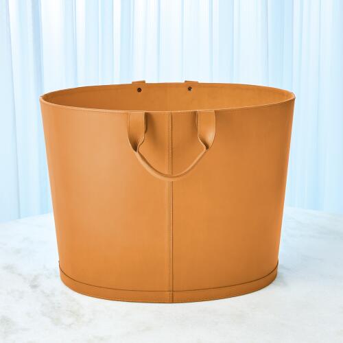 Oversized Oval Leather Basket-Orange
