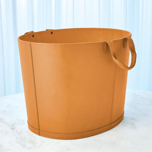 Oversized Oval Leather Basket-Orange