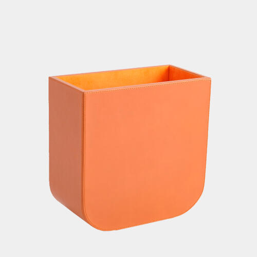 Radius Edge Leather Wastebasket-Orange