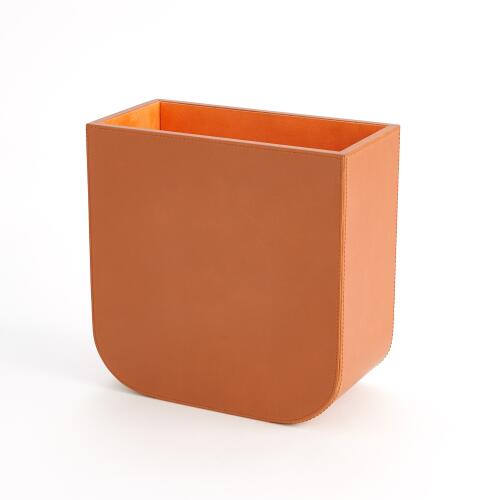 Radius Edge Leather Wastebasket-Orange
