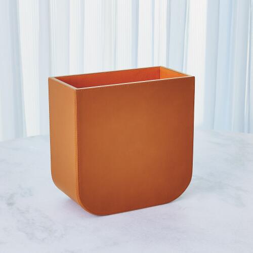 Radius Edge Leather Wastebasket-Orange