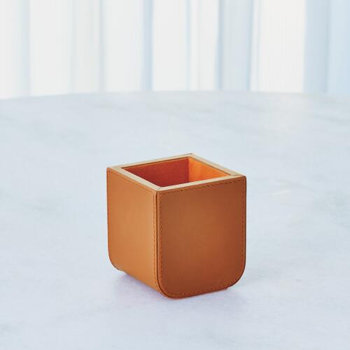 Radius Edge Leather Pencil Cup-Orange