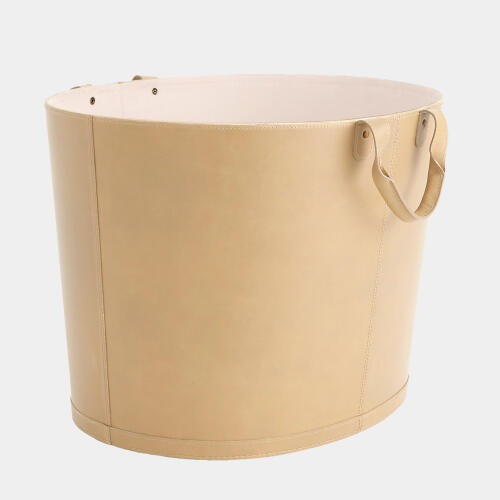Selita Oversized Oval Leather Basket-Beige
