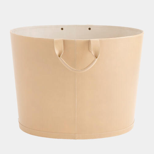 Selita Oversized Oval Leather Basket-Beige