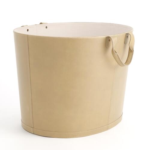 Oversized Oval Leather Basket-Beige