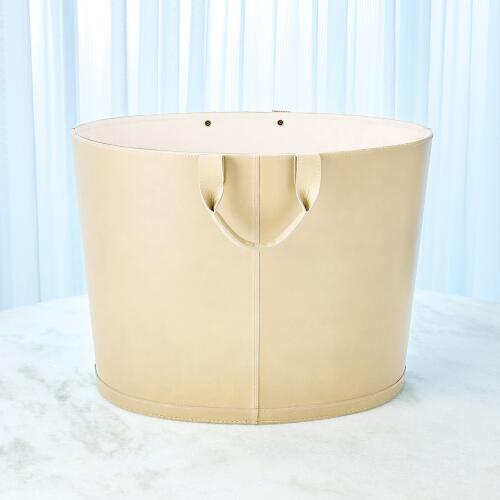 Oversized Oval Leather Basket-Beige
