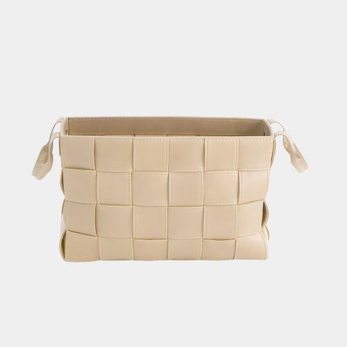 Bronya Soft Woven Leather Basket-Beige