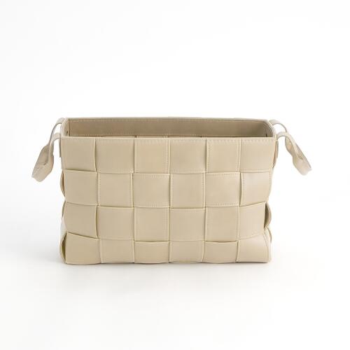 Soft Woven Leather Basket-Beige