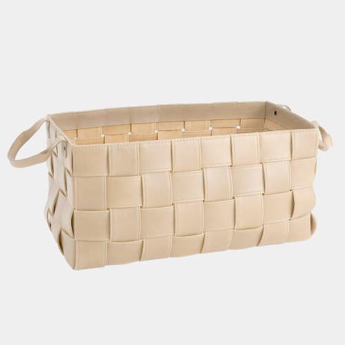 Bronya Soft Woven Leather Basket-Beige