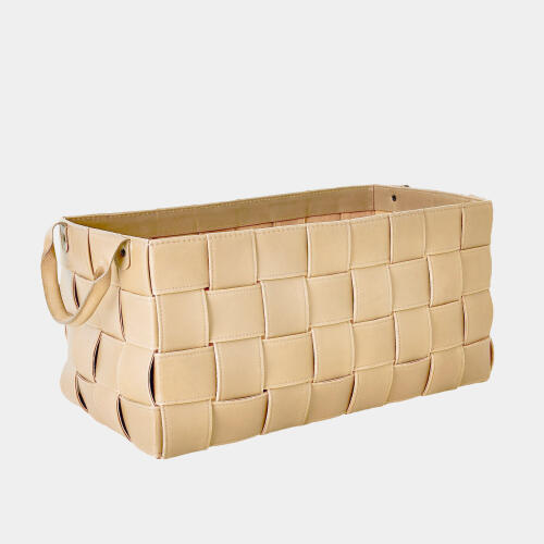 Bronya Soft Woven Leather Basket-Beige