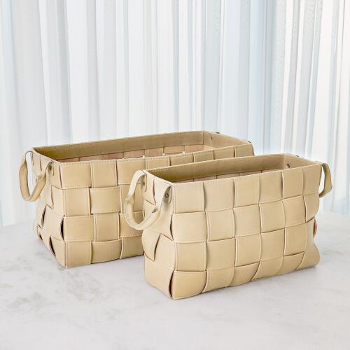 Soft Woven Leather Basket-Beige
