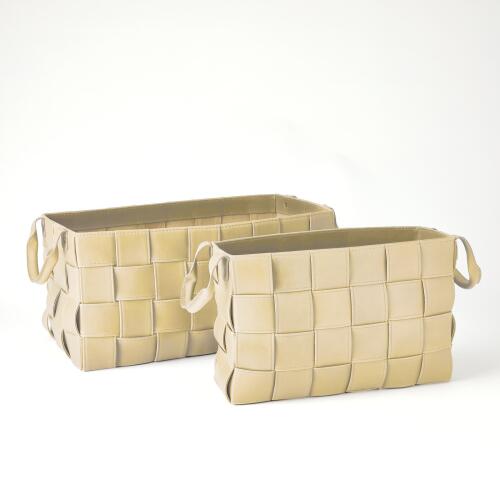 Soft Woven Leather Basket-Beige