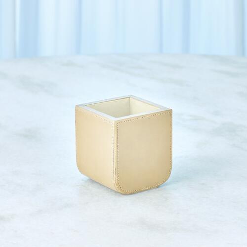 Radius Edge Leather Pencil Cup-Beige