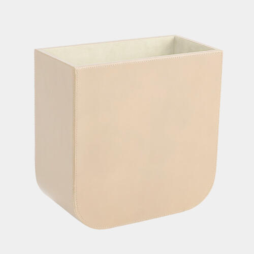 Radius Edge Leather Wastebasket-Beige