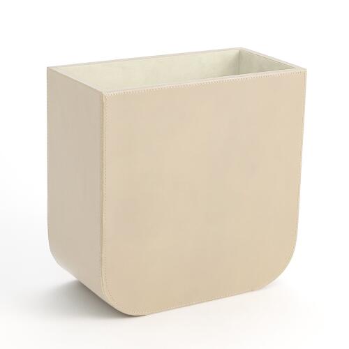 Radius Edge Leather Wastebasket-Beige