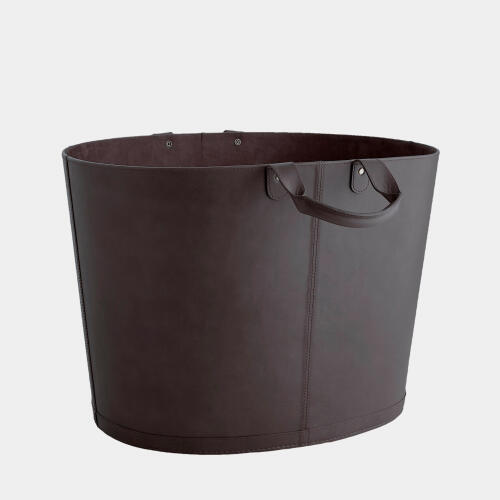 Selita Oversized Oval Leather Basket-Black